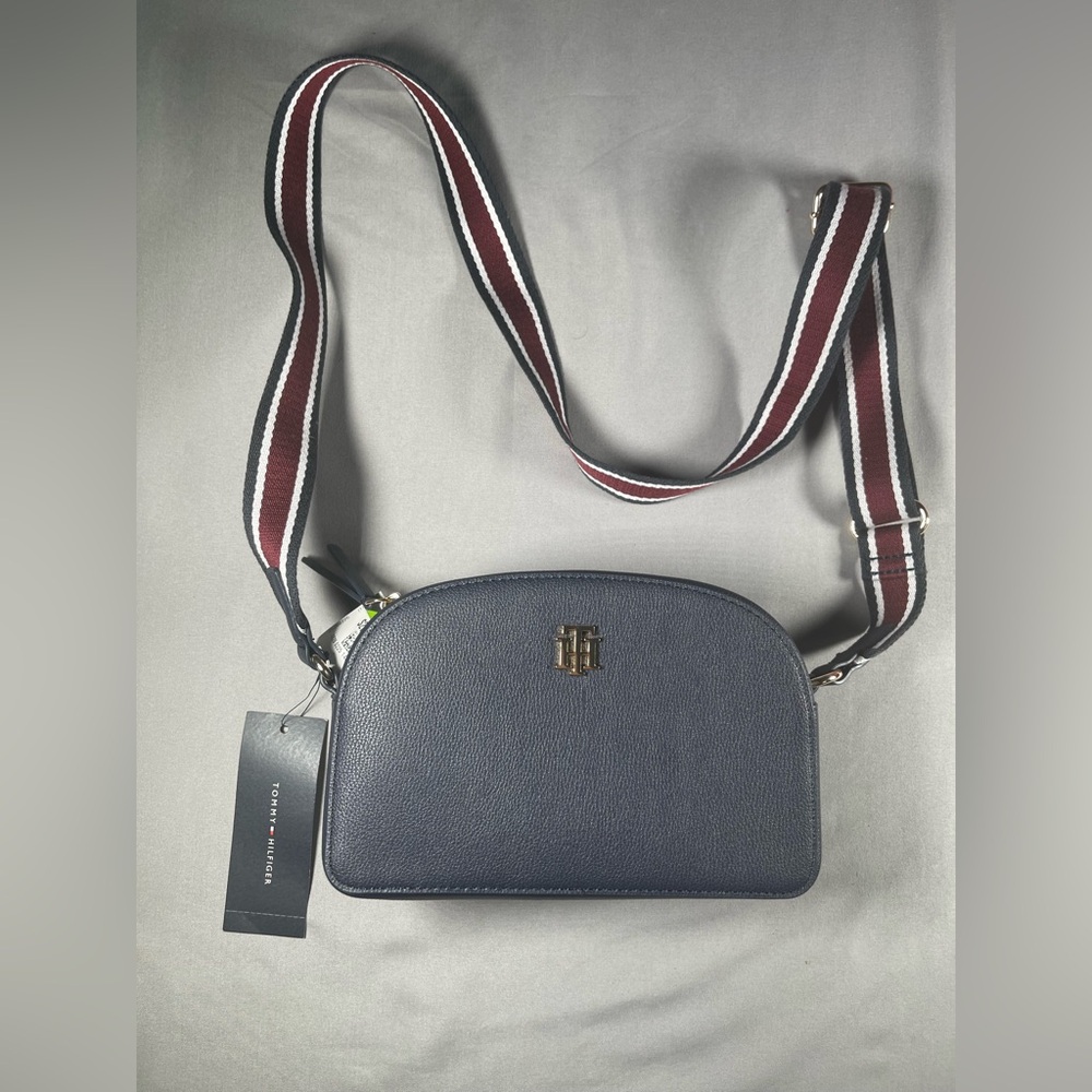Tommy Hilfiger Navy Crossbody Bag with Red and White Strap